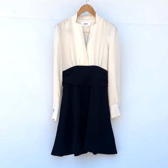 BA&SH Clelia Dress Ecru White Black Tuxedo Cocktail Mini Long Sleeve 8 Medium - Picture 4 of 13